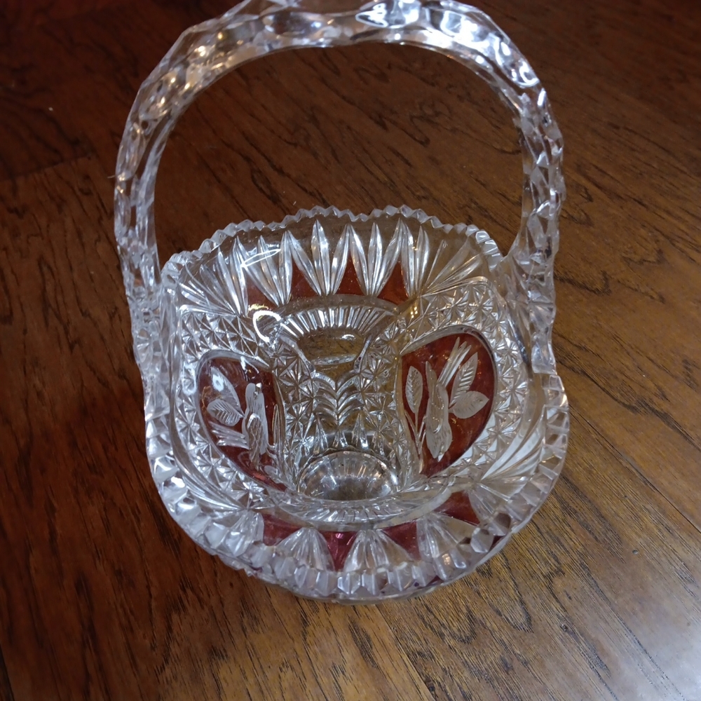 EXQUISITE VTG Hofbauer Crystal Made in Germany 12" Decorative Basket Vase.